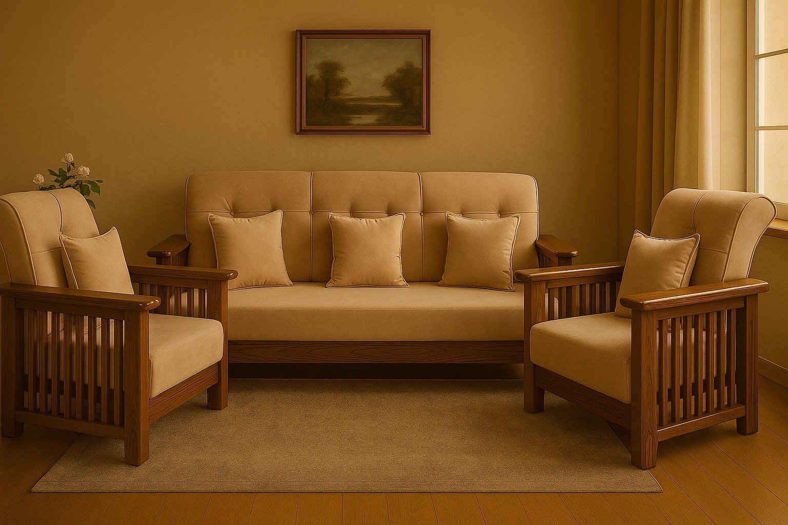 Wooden 5-seater sofa set image 1