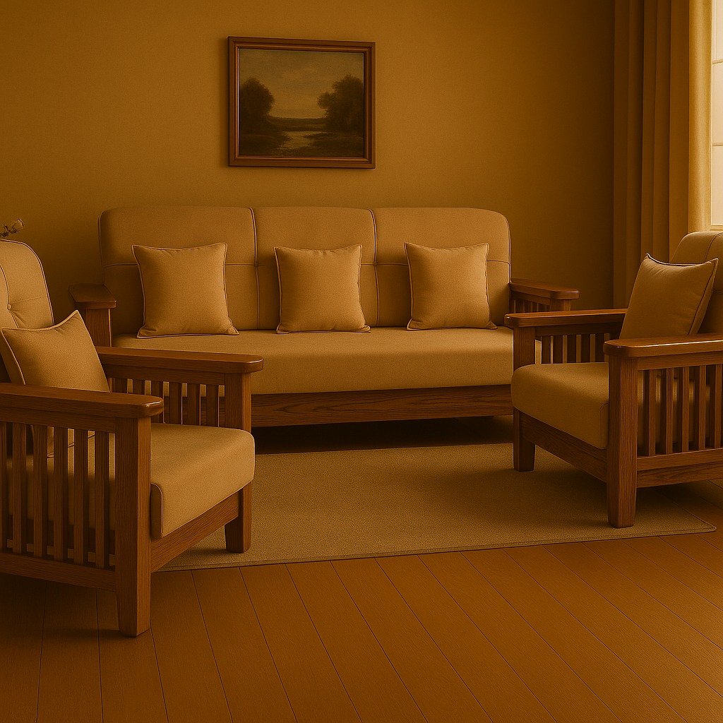 Wooden 5-seater sofa set image 2