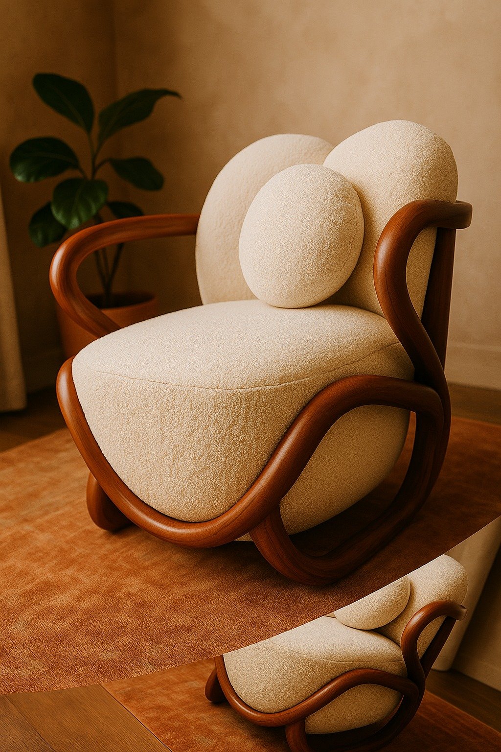 Modrest Fortuna Mid-Century Modern Off-White Fabric + Walnut Accent Chair image 2