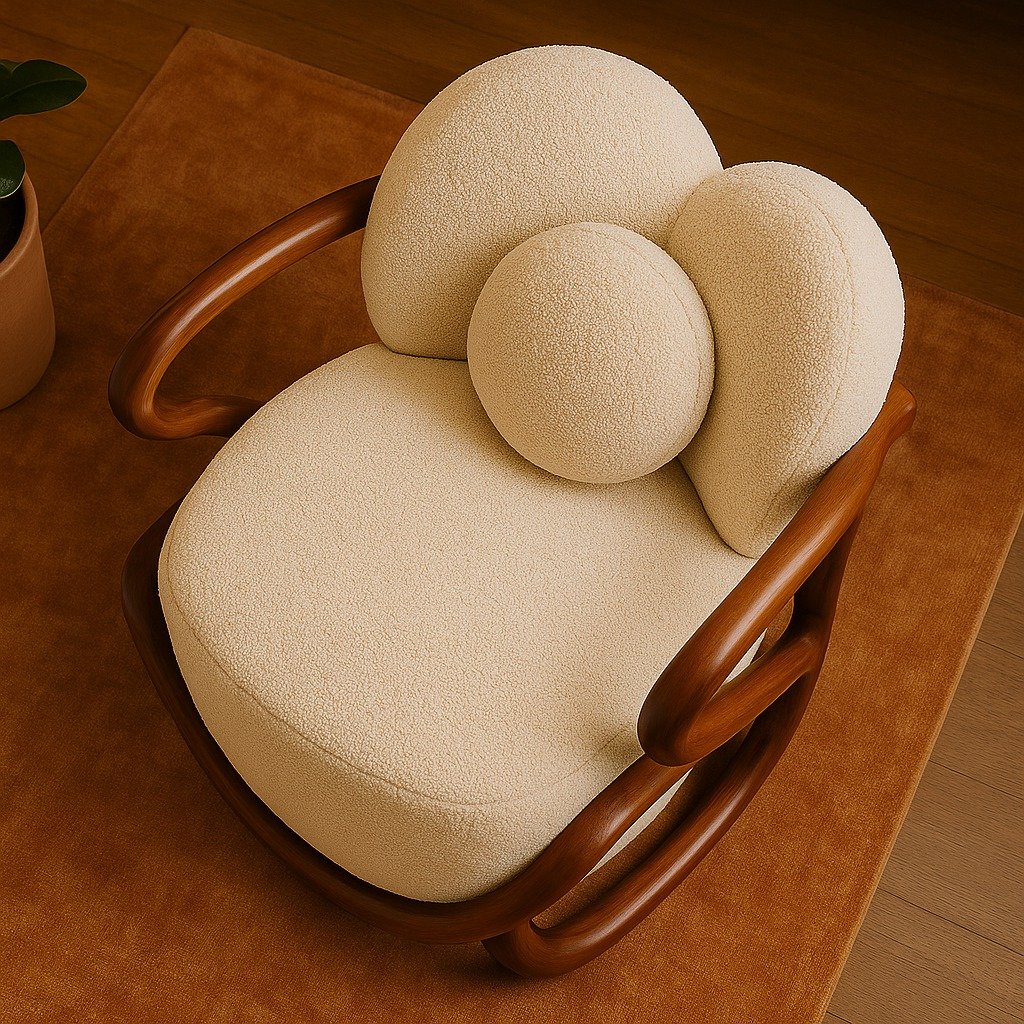 Modrest Fortuna Mid-Century Modern Off-White Fabric + Walnut Accent Chair image 4