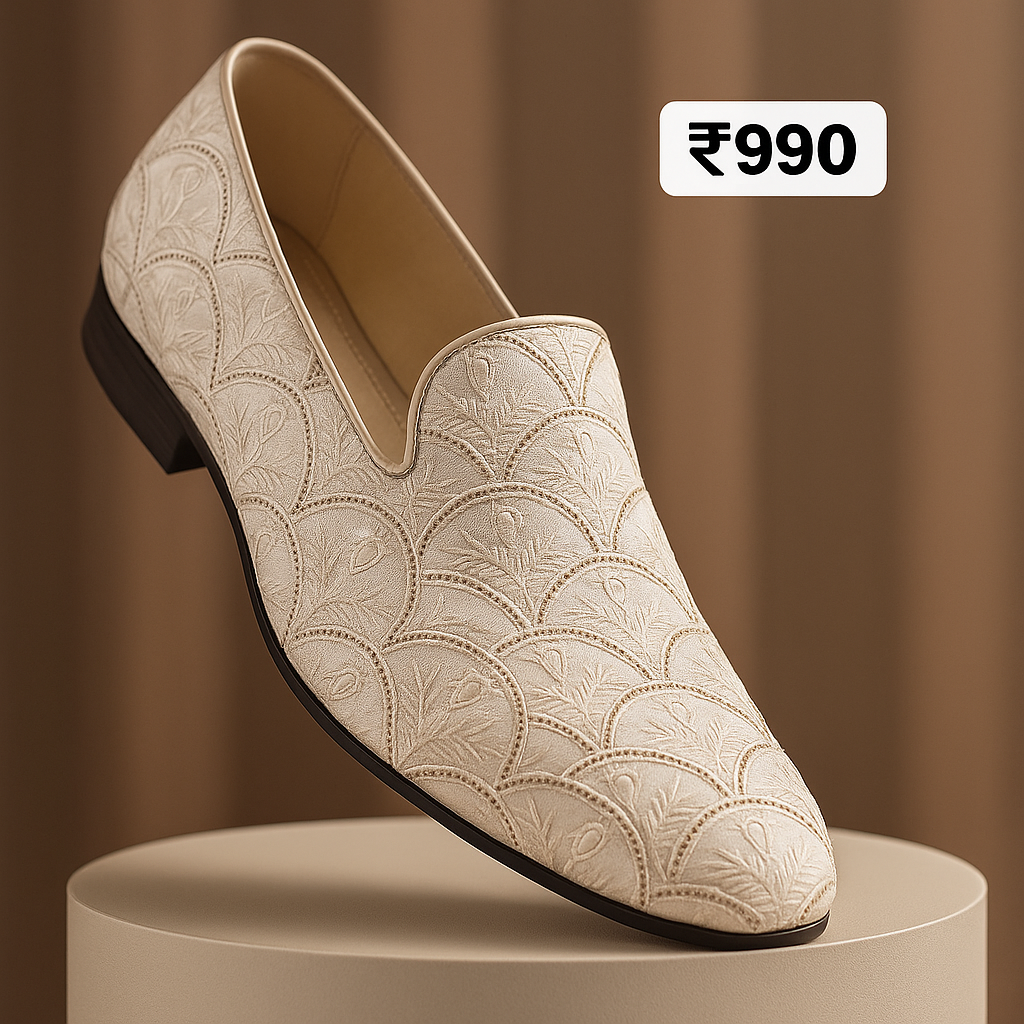 Elegant off-white ethnic slip-on footwear