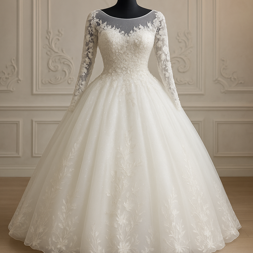 Full-sleeve plus size ball gown