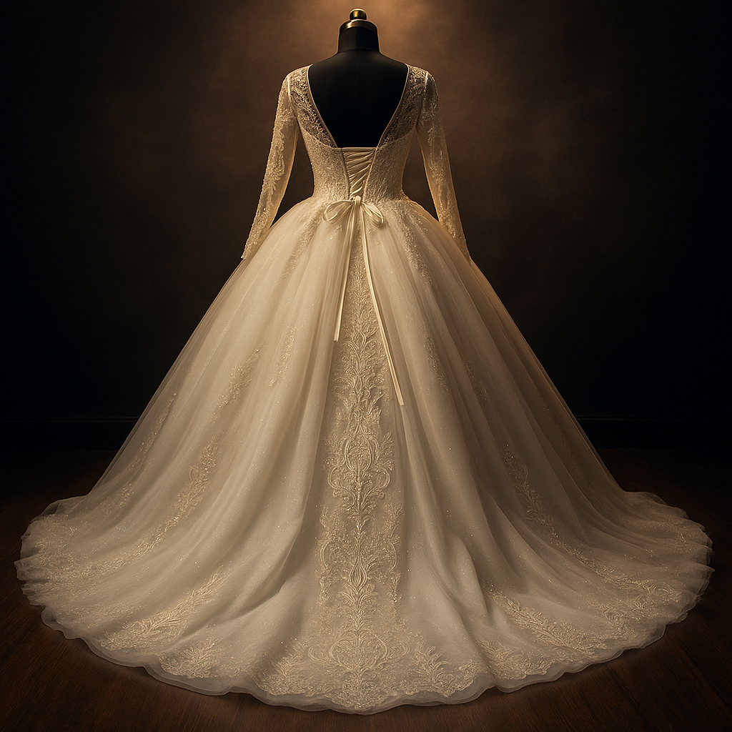 Long tail wedding gown beige coloured image 2