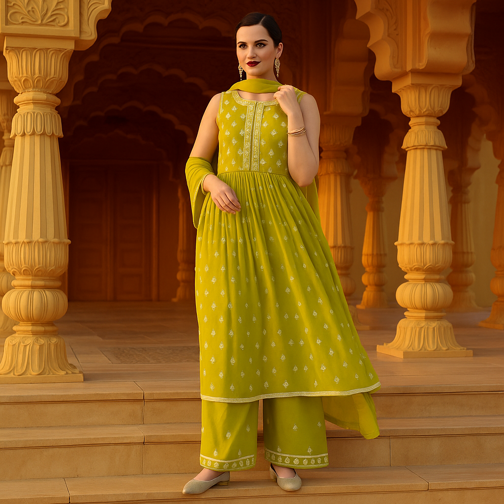 Mehandi green plazo set image 1