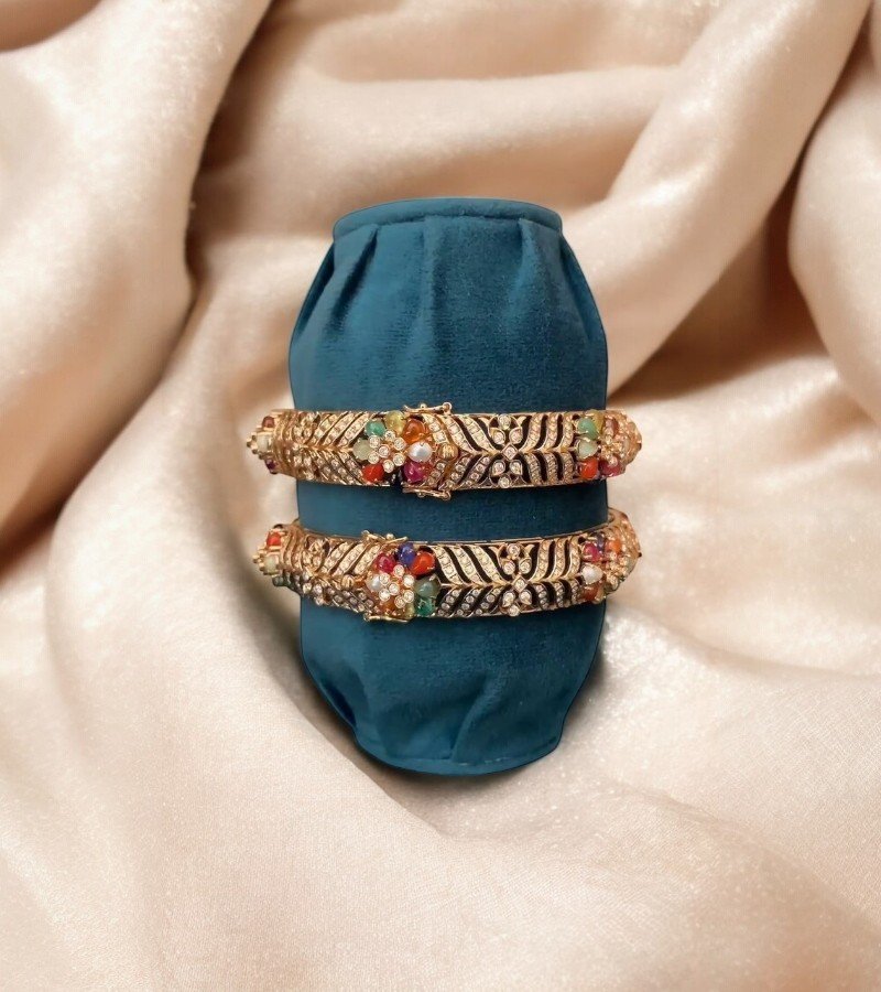 Navaratna Stone Gold Diamond Bangles image 1