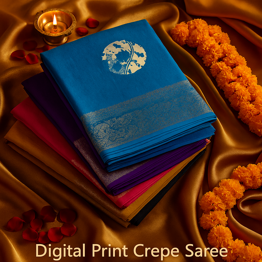 Digital print crape saree image 1