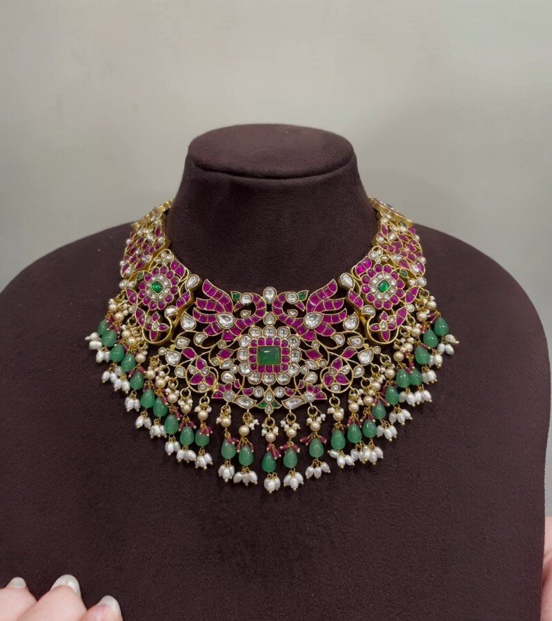 Peacock Kundan Bridal Set with Rice Pearls image 1