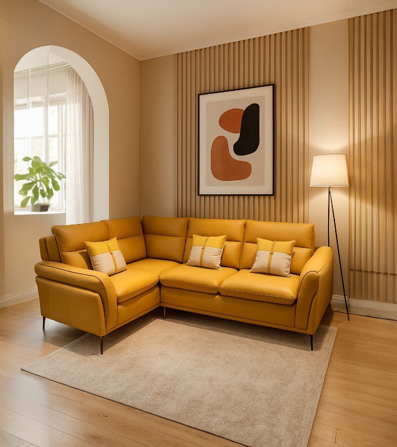 Luxury Imported Yellow Leather Sofa image 1