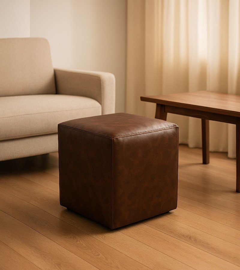 Brown Leather Ottoman image 1