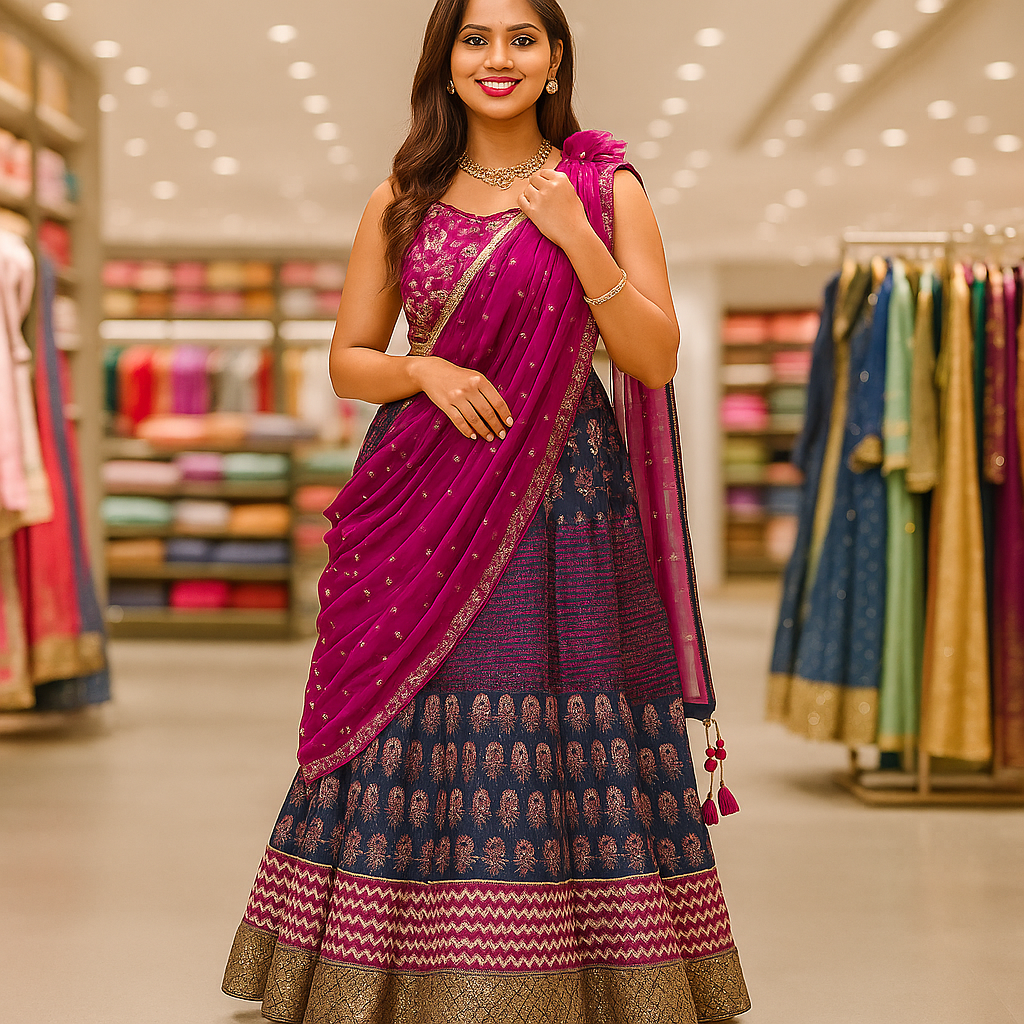 Pink and Blue Lehenga image 1