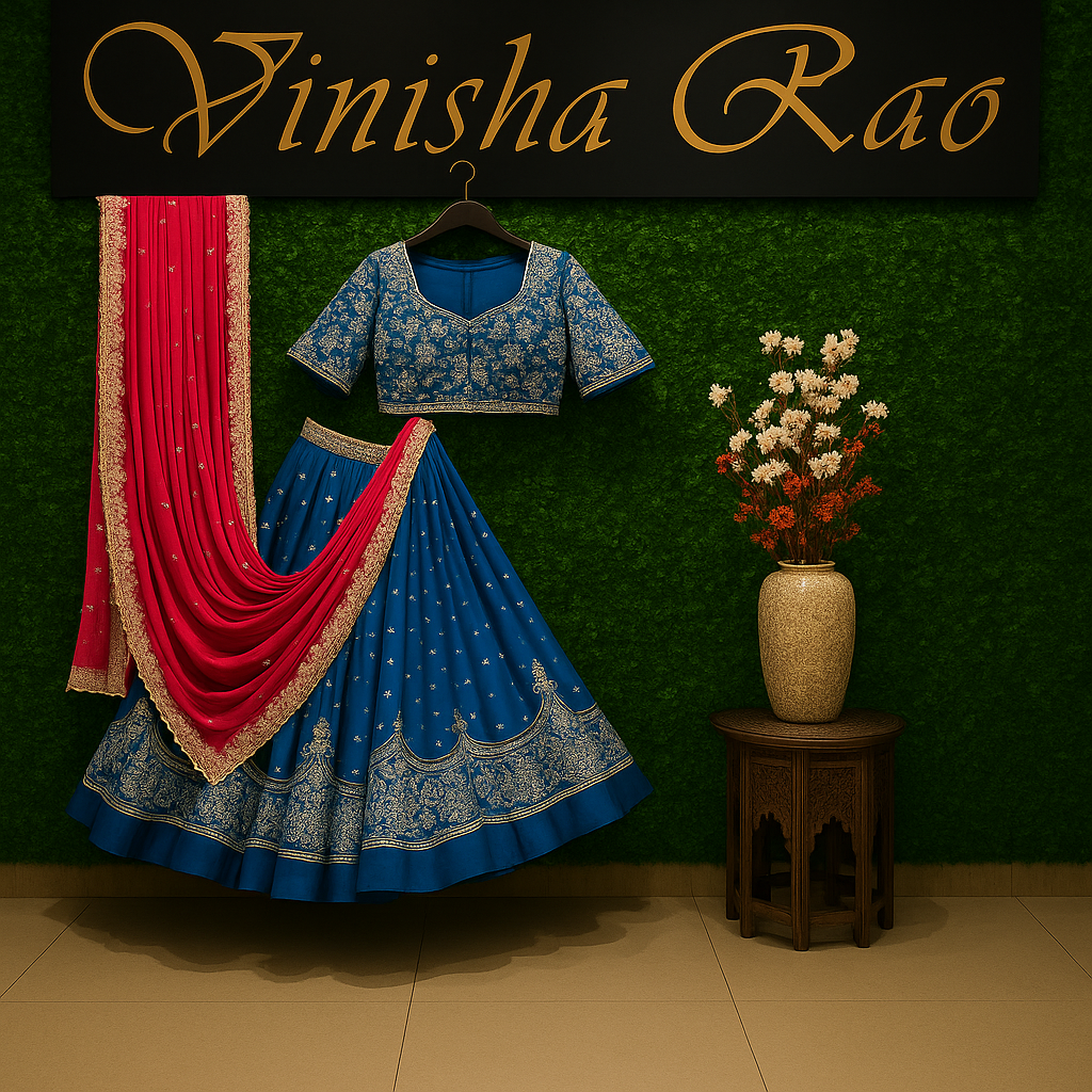 Dark pink and blue lehenga image 1
