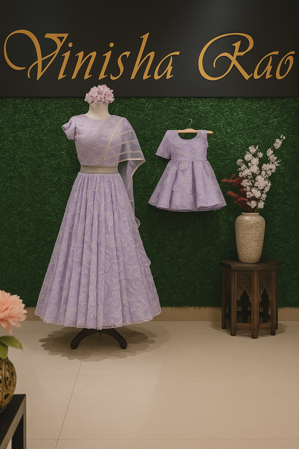 Lavander colour Mom and Daughter Combination image 1