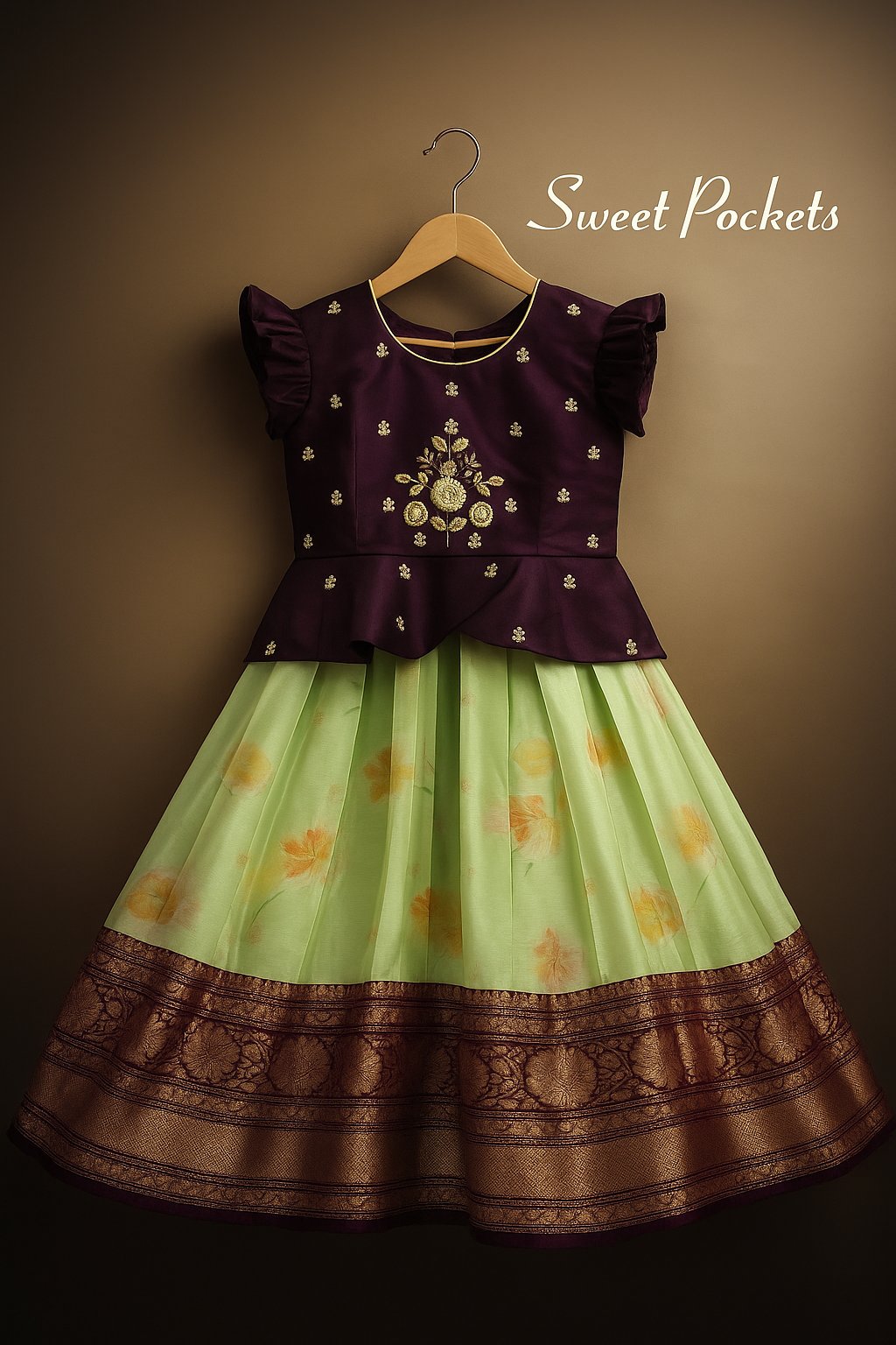 Wine and Green Lehenga image 1