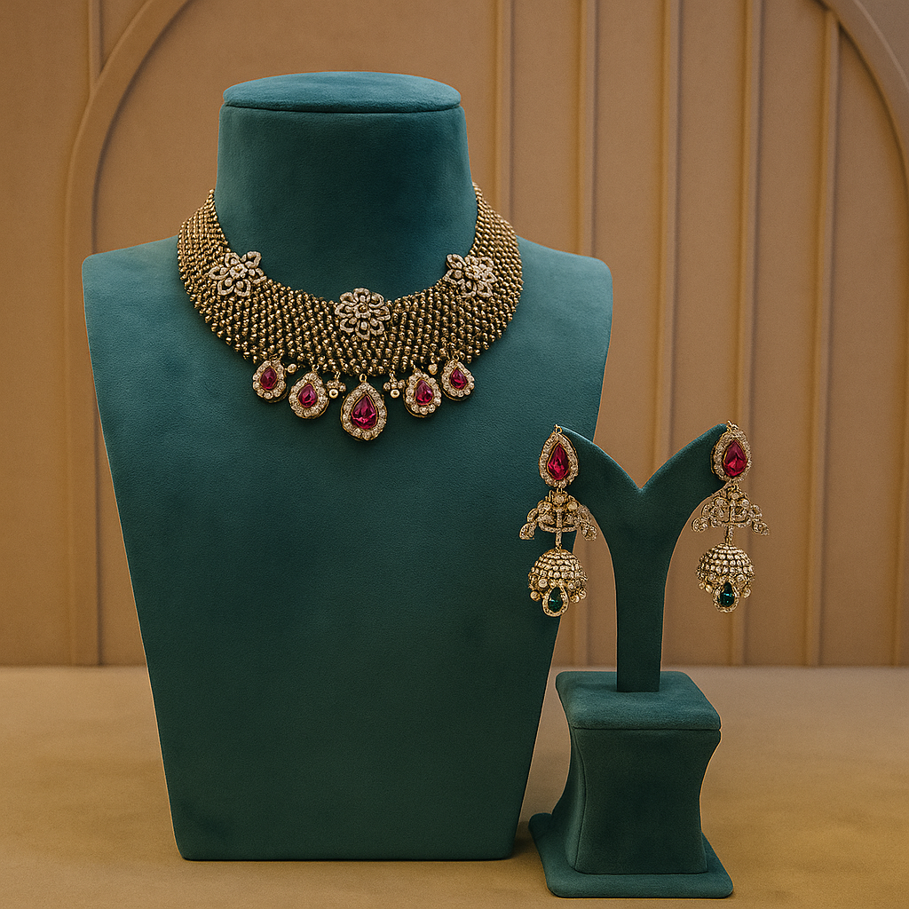 Diamond Necklace with diamond Rubies image 1