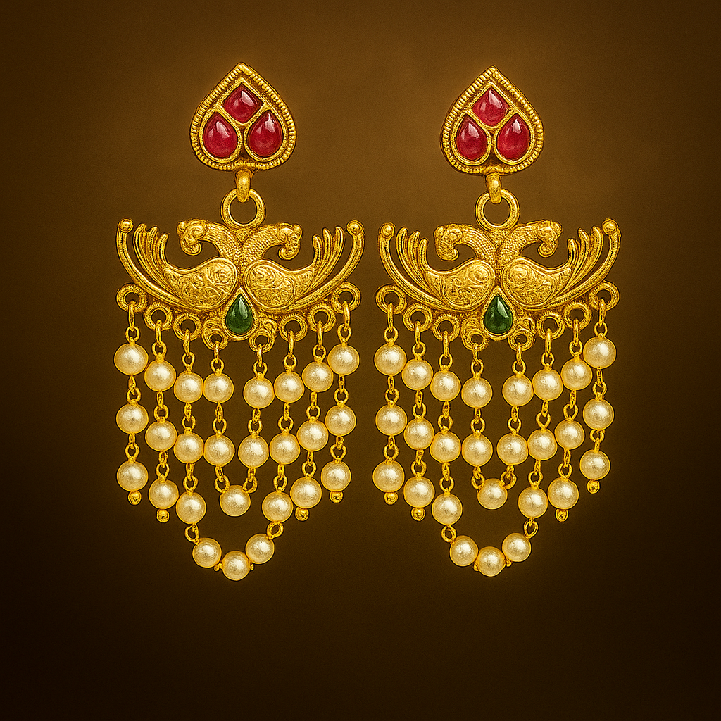Gold plated pearl jumka earings image 1