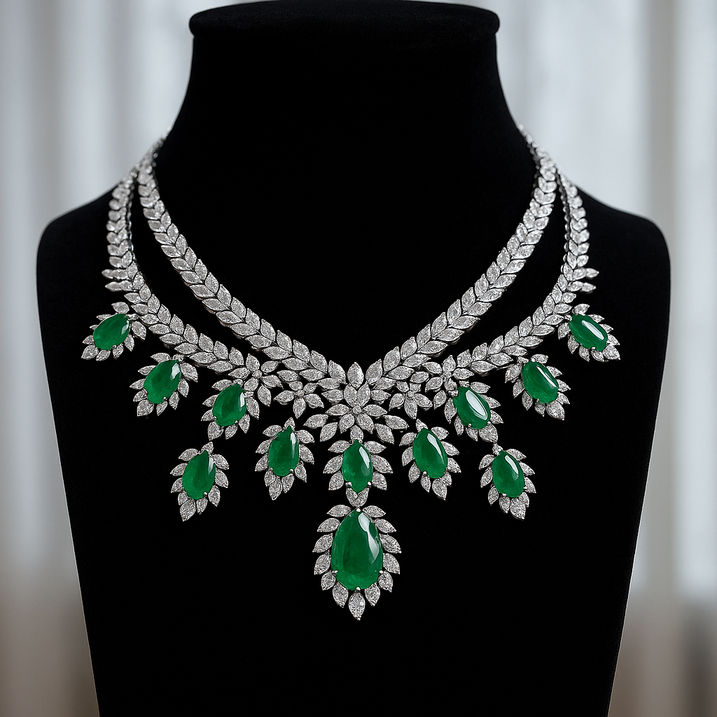 Pear-shaped Emerald Diamond Necklace image 1