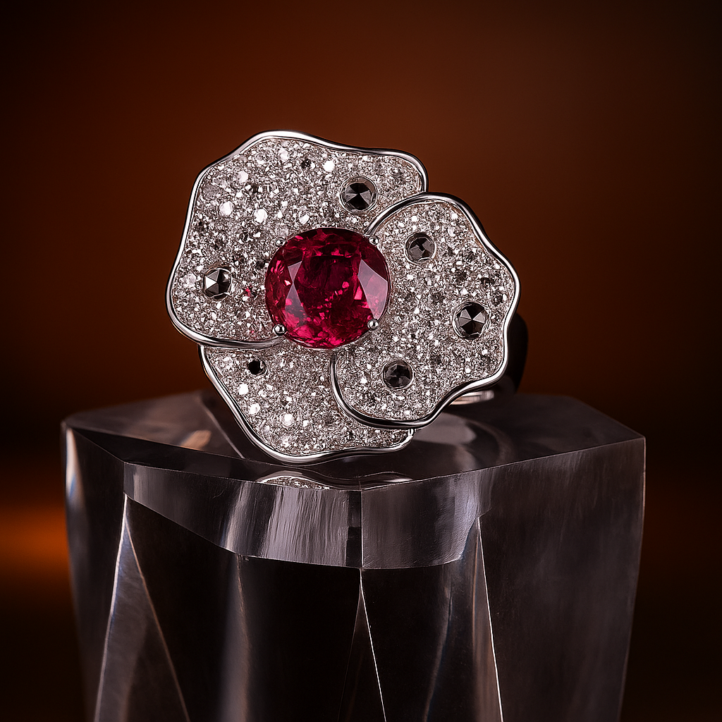 Ruby Flower Shaped Ring image 1