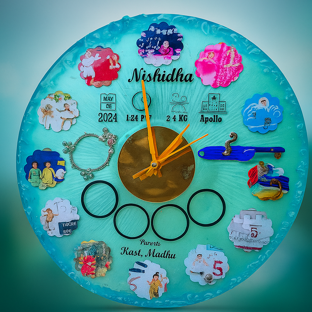 Resin clock with baby things image 1