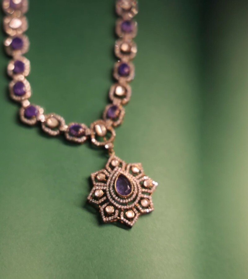 Sapphire and Diamond Silver Necklace Set image 2