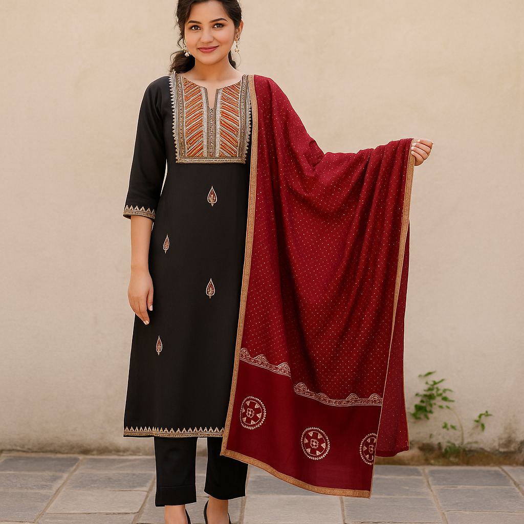 Black&amp;Maroon Designer Dress image 1