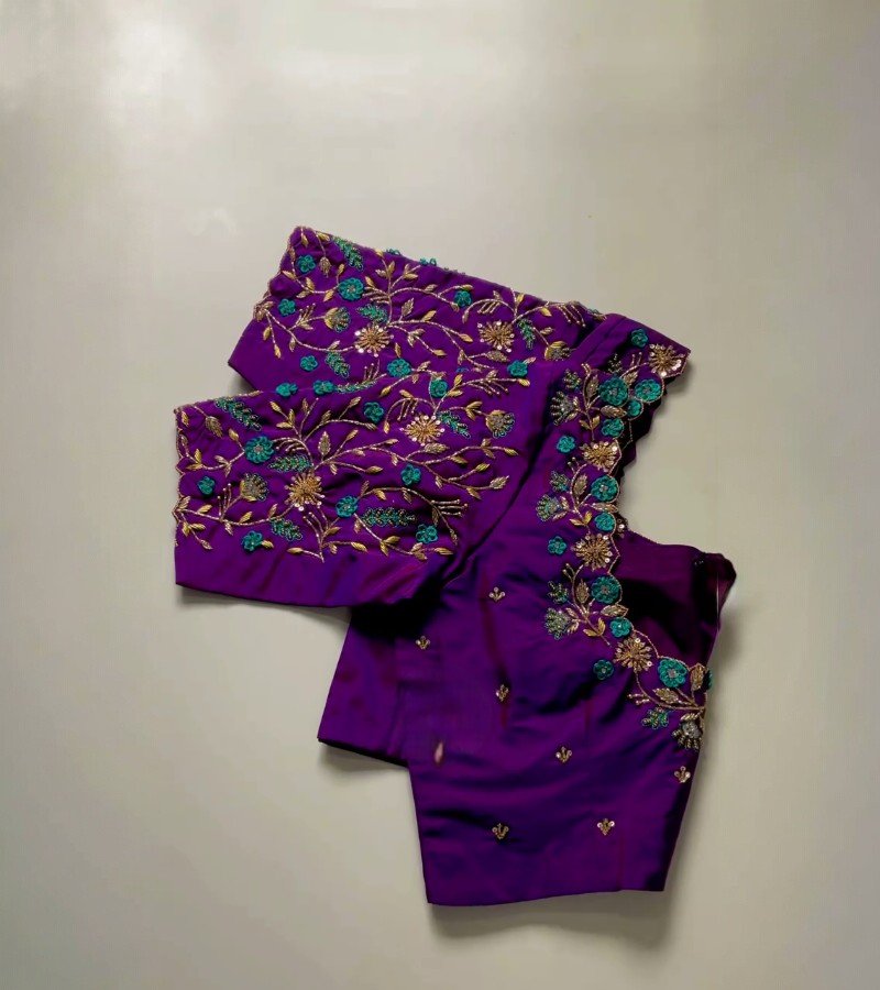Deep Violet Maggam Blouse image 3