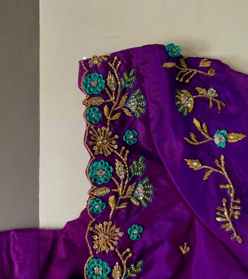Deep Violet Maggam Blouse image 4