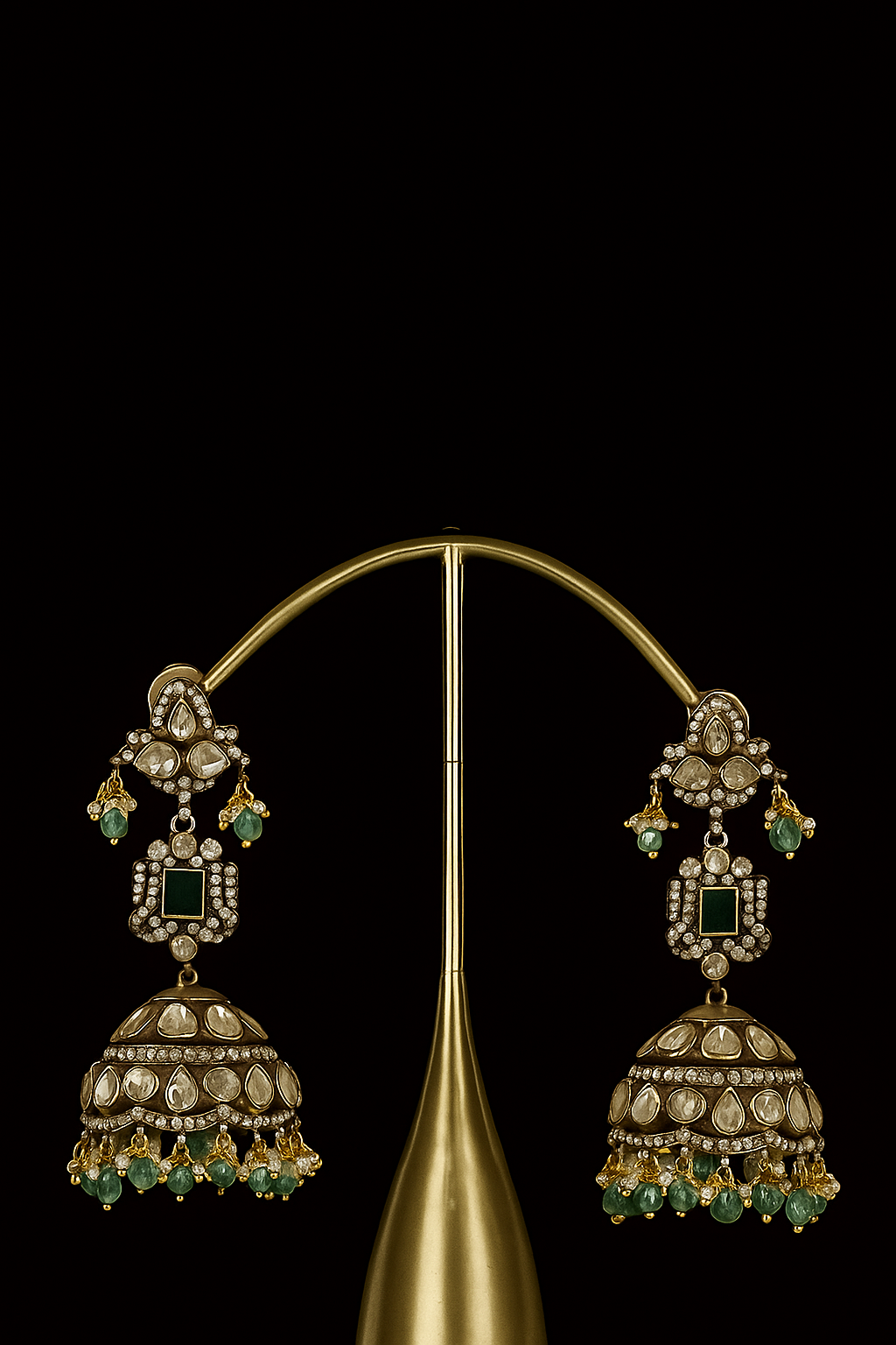 Chandari Emerald Pearl Jhumkas image 1