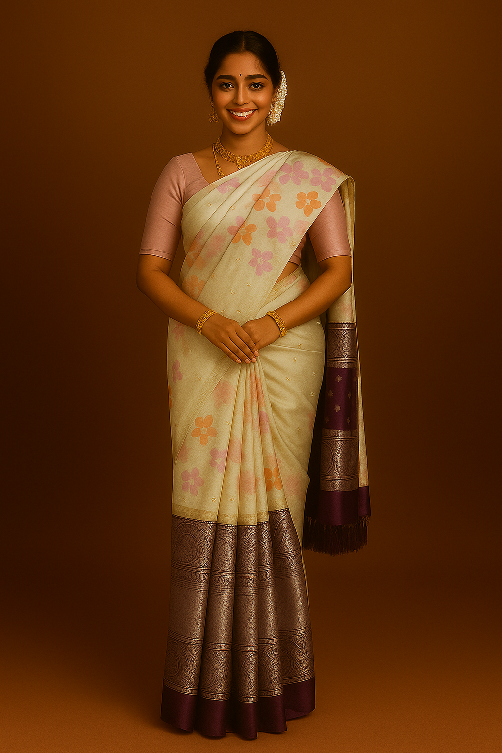 Wine Tussur Saree image 1