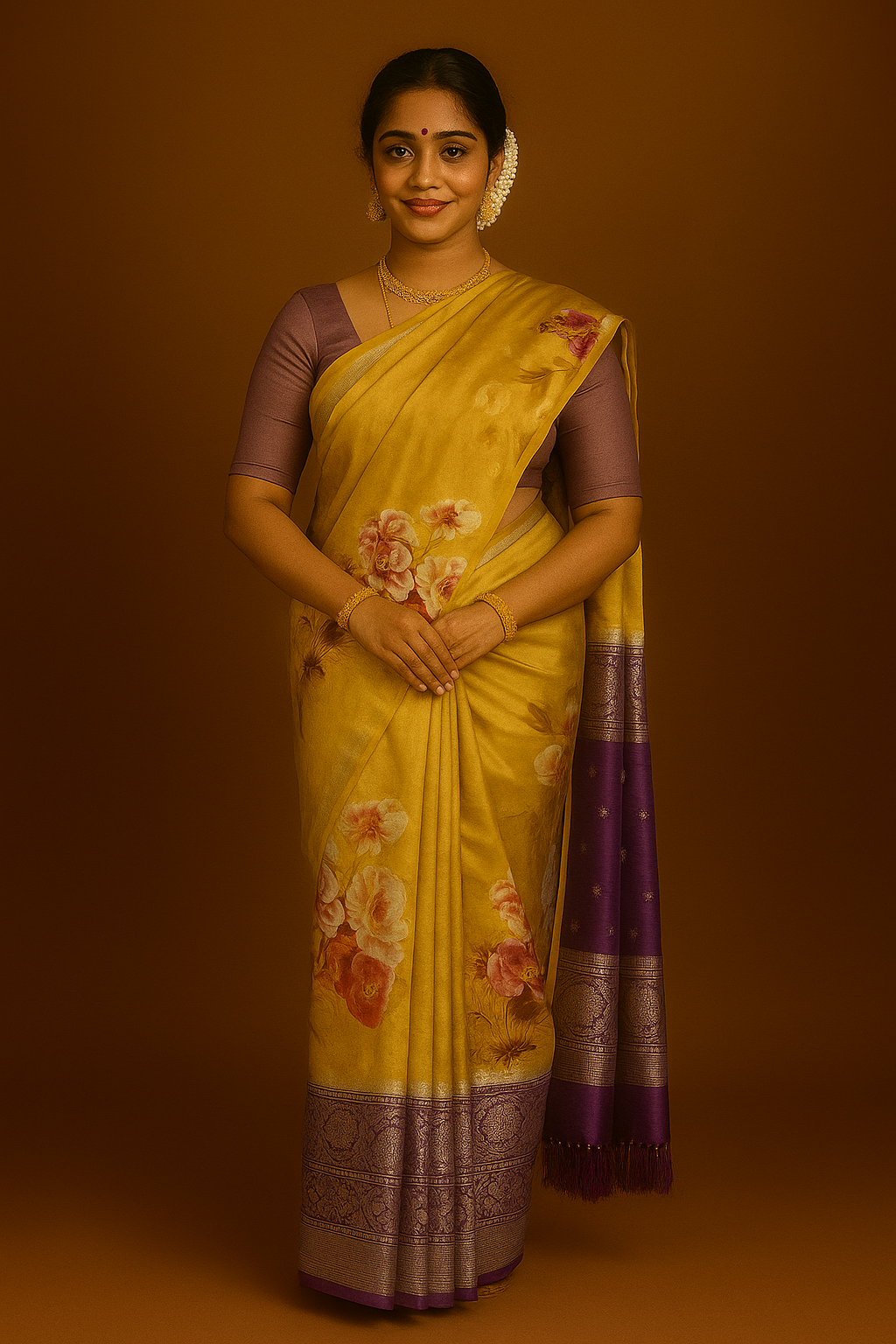 Tussar Chanderi Floral Saree image 1