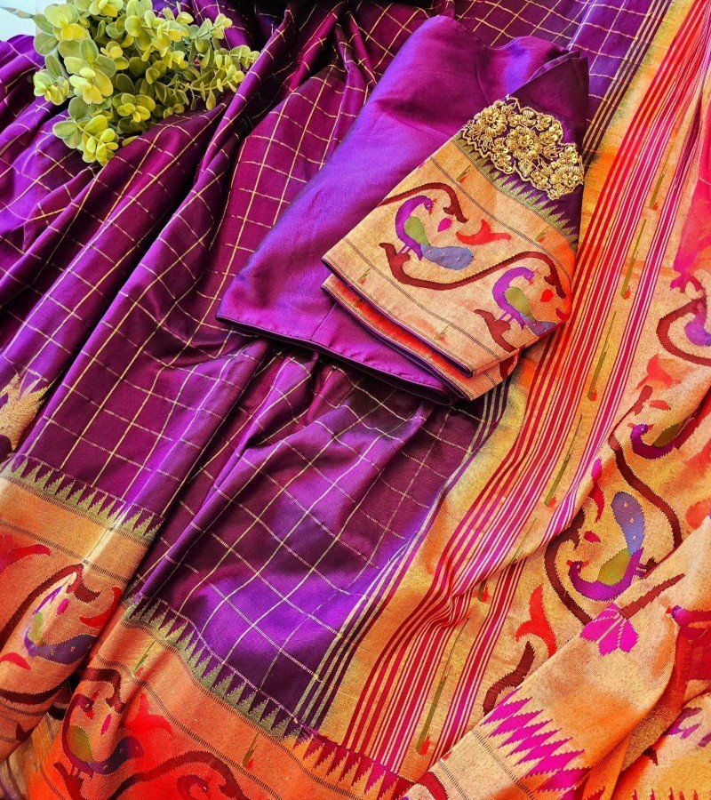 Checks Purple Paithani image 1