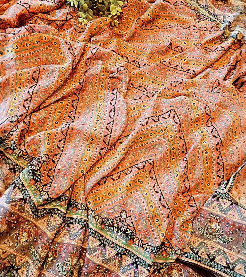 Multi Colored Sequins Embroidered Crepe Saree image 1