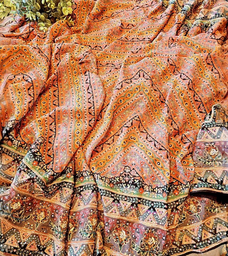 Multi Colored Sequins Embroidered Crepe Saree image 3