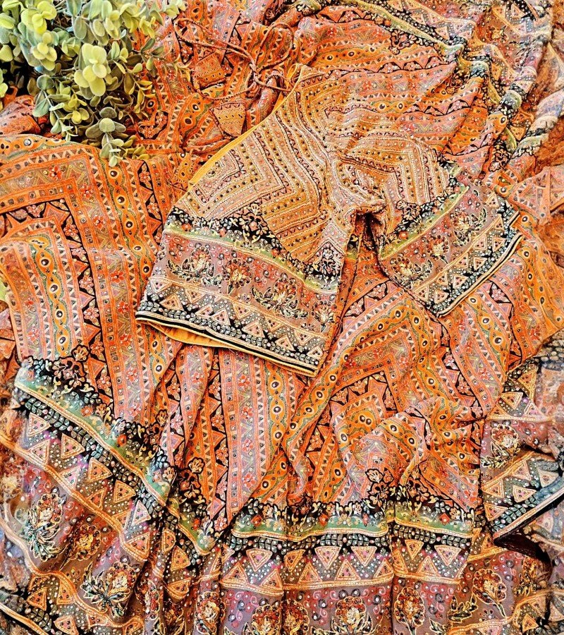 Multi Colored Sequins Embroidered Crepe Saree image 4