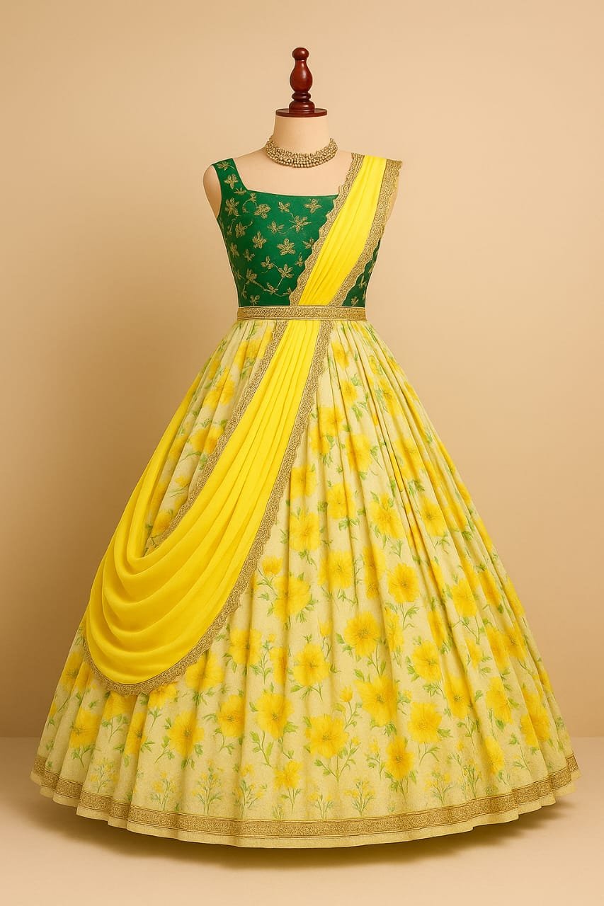 Yellow Half Saree image 1