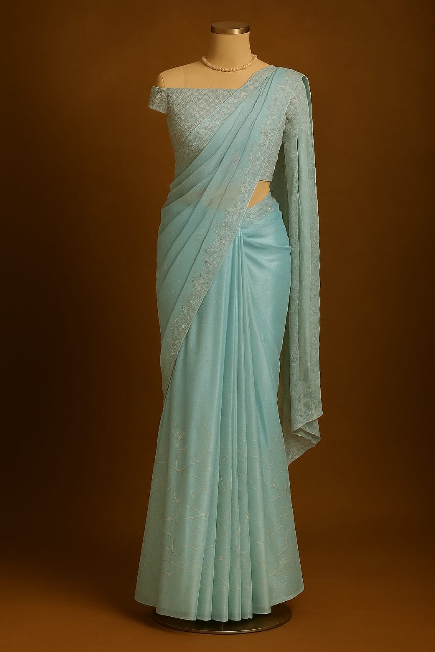 Patel Blue Net Saree image 1