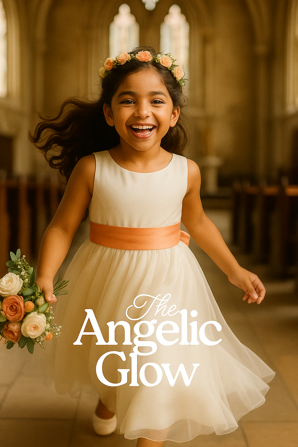 The Angelic Glow – Ivory Satin Flower Girl Dress image 1