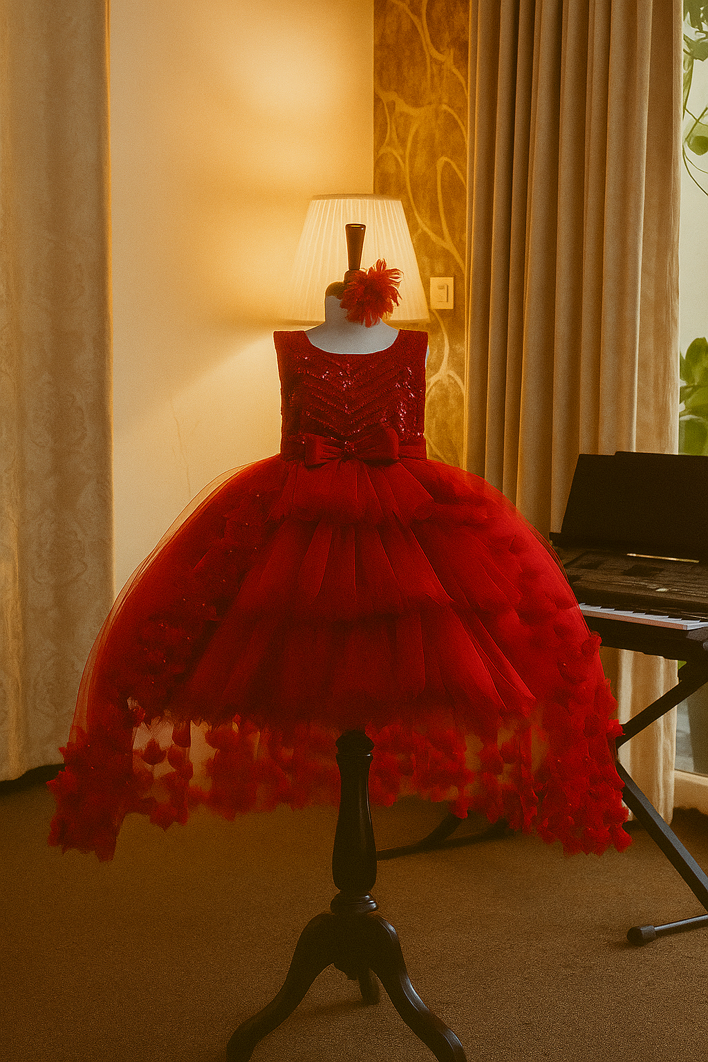 Red Ruffle Gown with Sequin Bodice image 1