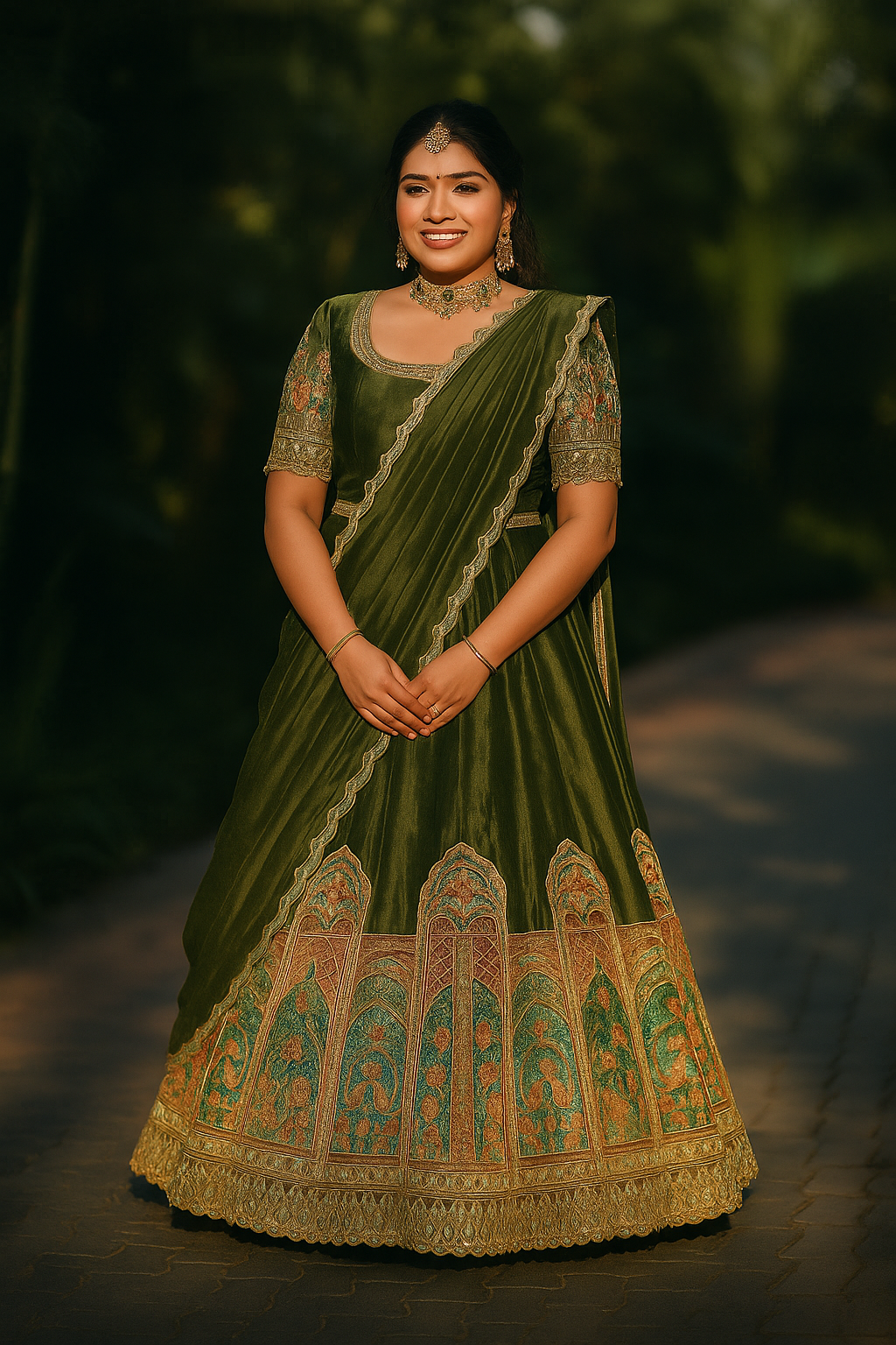 Temple Border Velvet Lehenga image 1