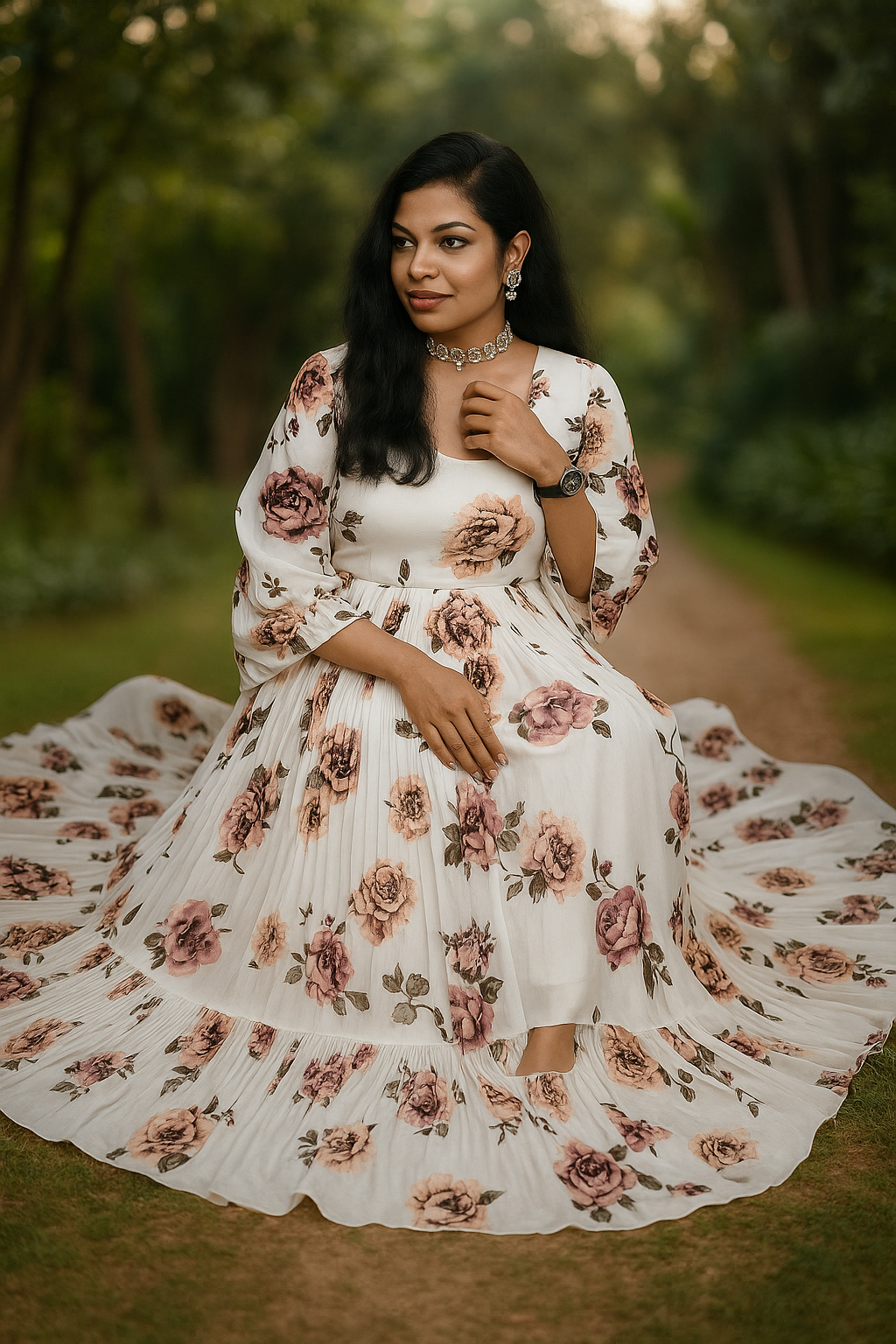 Floral Printed Organza Gown image 1