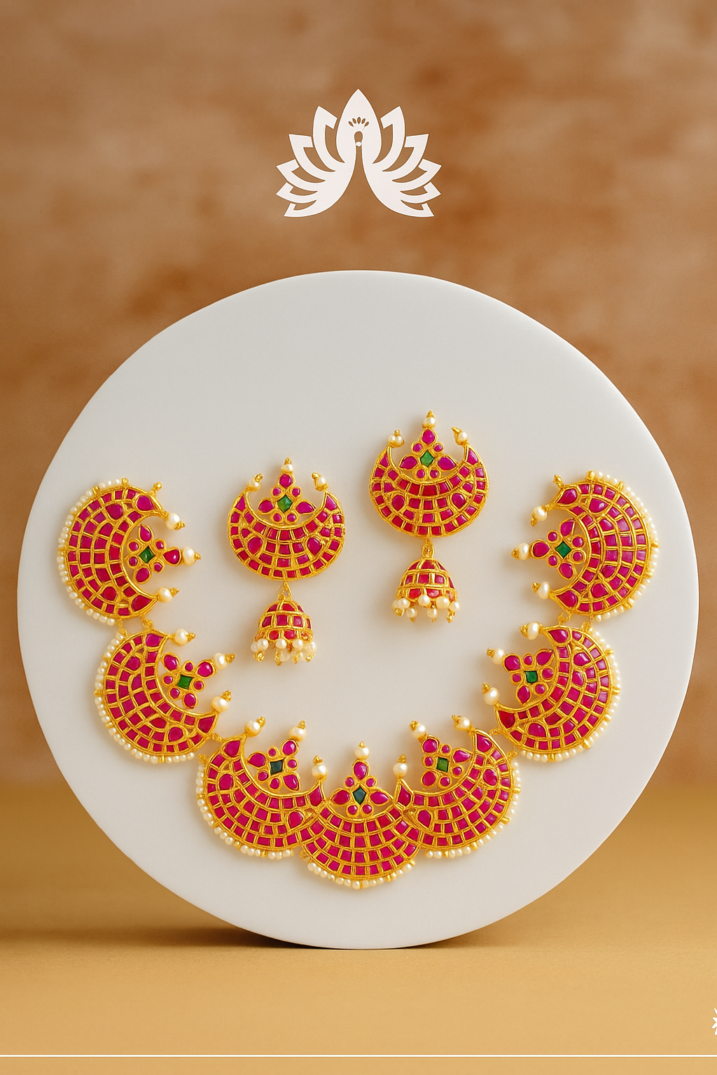 Pink Meenakari Crescent Choker Set image 1