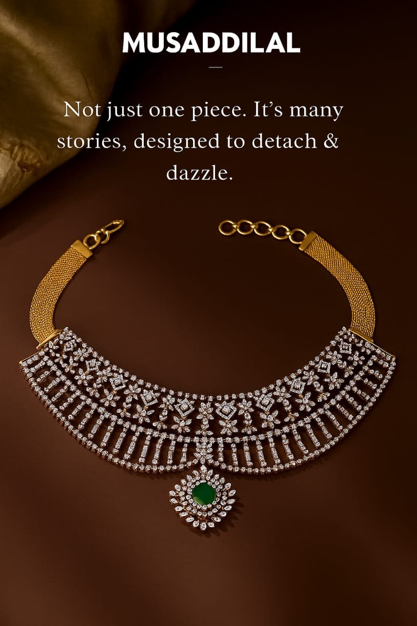 Regal Diamond Detachable Choker with Emerald Drop image 1