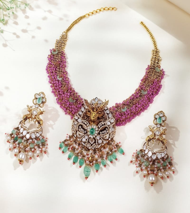 Bhairavi Deer Motif Necklace Set image 1