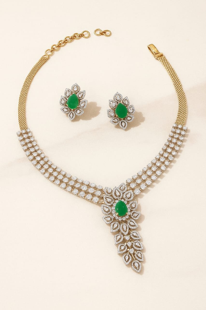 Emerald Elegance Diamond Necklace Set image 1