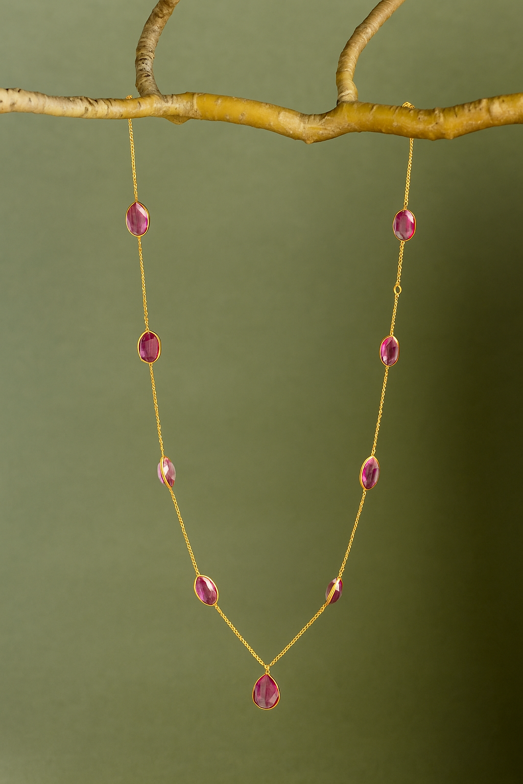 Pink Sapphire Station Chain Necklace image 1