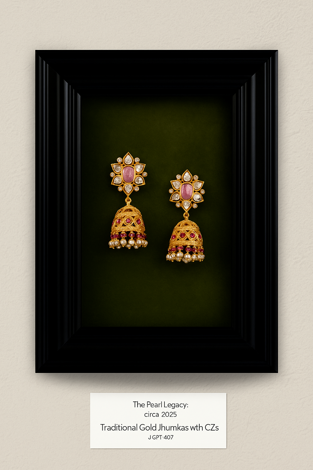 Royal Pink Heritage CZ Jhumkas image 1
