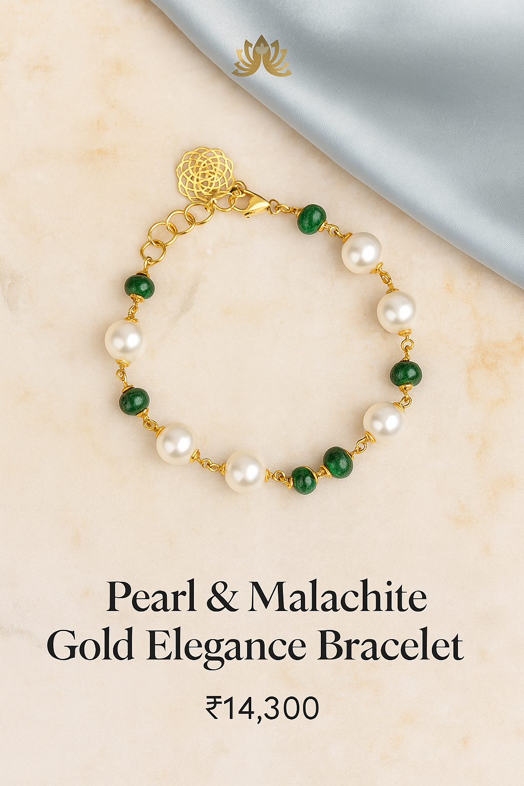 Pearl &amp; Malachite Gold Elegance Bracelet image 1