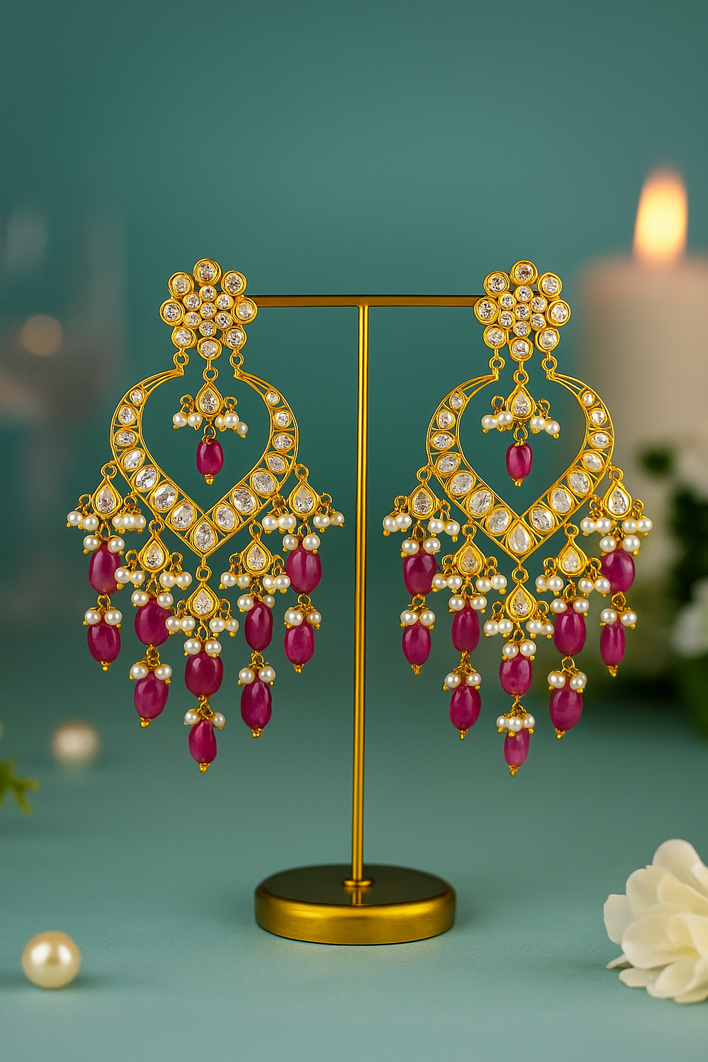 Royal Ruby Kundan Chandbali Earrings image 1
