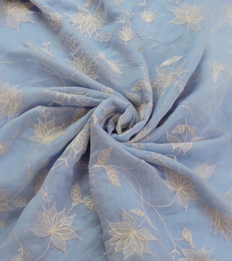 Sky-Blue Embroidered Fabric image 1