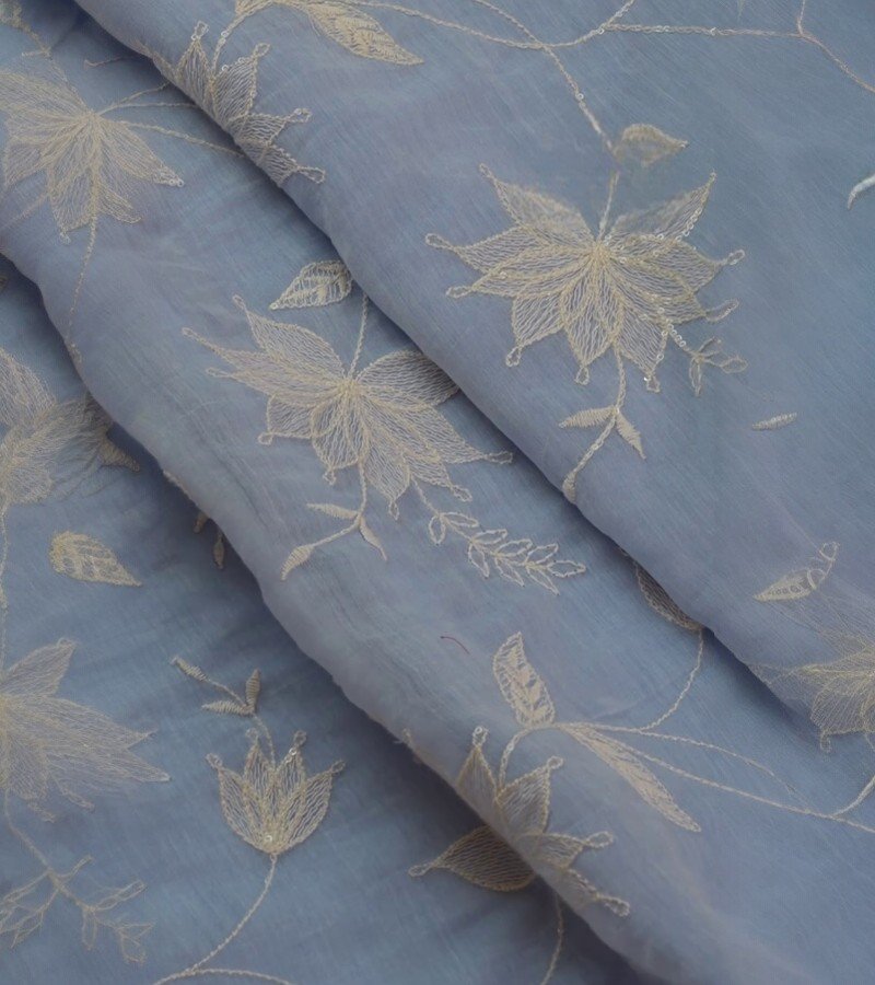 Sky-Blue Embroidered Fabric image 2
