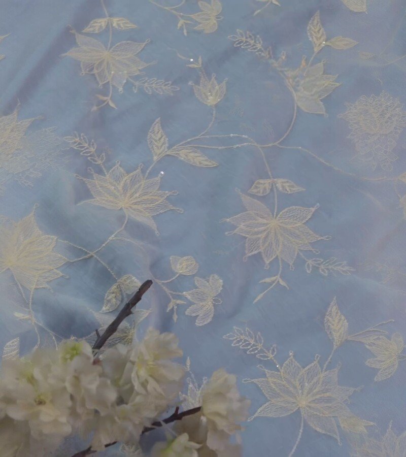 Sky-Blue Embroidered Fabric image 3